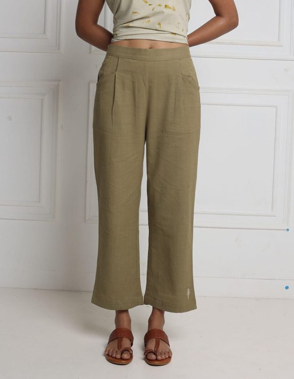 Reepeat - Olive green ankle-length trouser