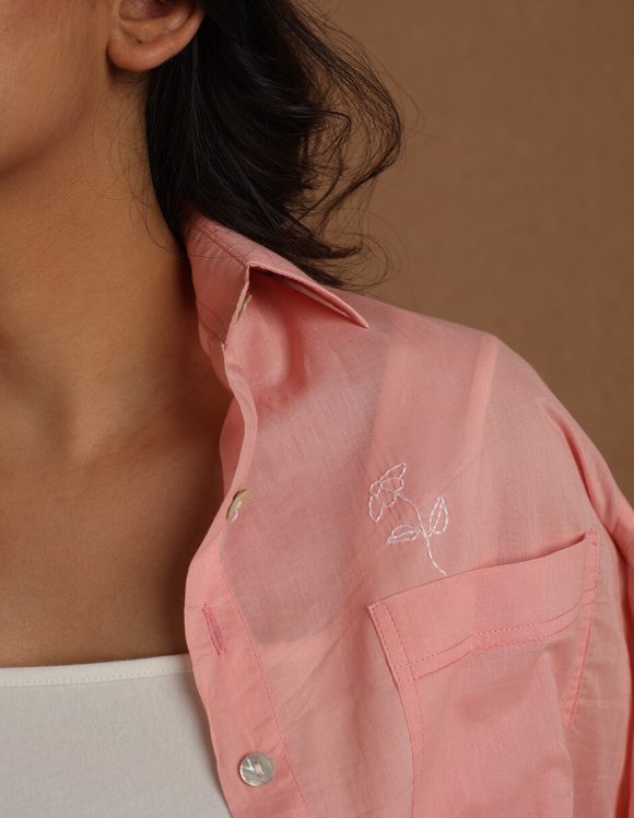 Reepeat - Ash pink collared full sleeve shirt
