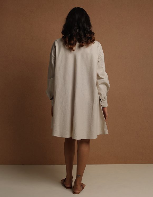 Reepeat - Burnt grey Cotton hemp accentuated collared flare shirt