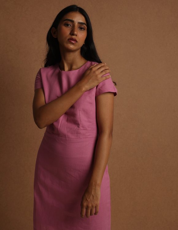 Reepeat - Cherry Pink Cotton Hemp Bodycon Dress