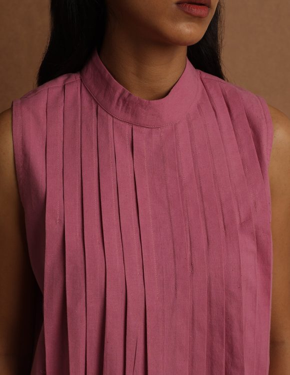 Reepeat - Cherry Pink Pleated Sleeveless Top (2) Reepeat - Cherry Pink Pleated Sleeveless Top