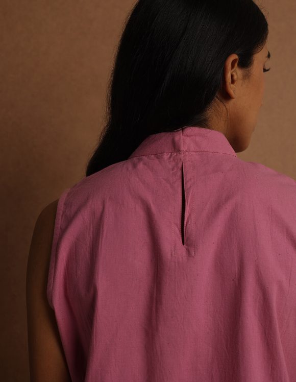 Reepeat - Cherry Pink Pleated Sleeveless Top (3) Reepeat - Cherry Pink Pleated Sleeveless Top