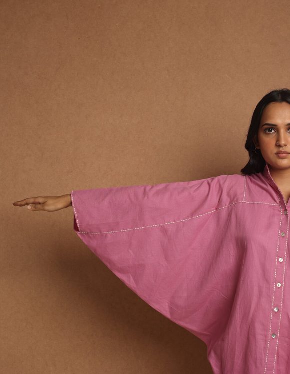 Reepeat - Cotton Hemp Cherry pink dolman sleeved shirt