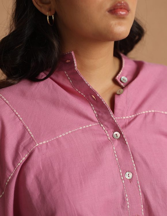 Reepeat - Cotton Hemp Cherry pink dolman sleeved shirt