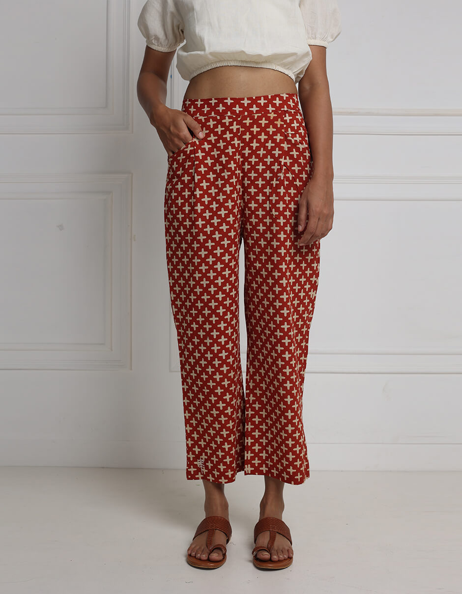 Reepeat - Cotton hand block printed ankle-length trouser (2) Reepeat - Cotton hand block printed ankle-length trouser