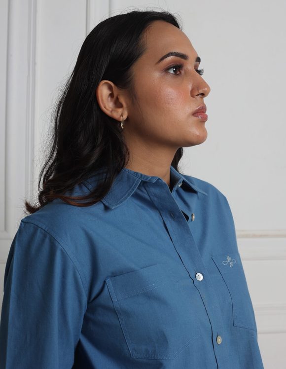 Reepeat - Cotton indigo full sleeve boyfriend shirt