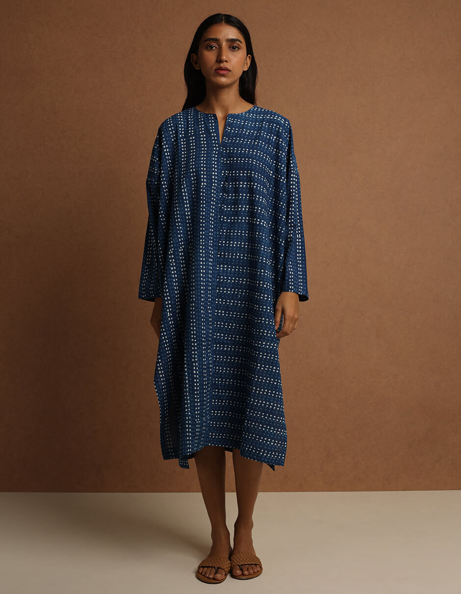 Reepeat - Indigo Cotton Hand Block Printed Antifit Kurta (2) Reepeat - Indigo Cotton Hand Block Printed Antifit Kurta