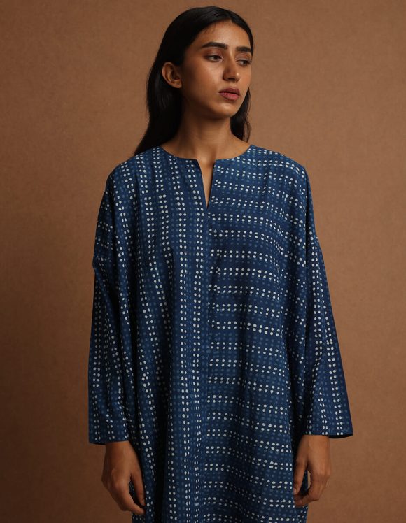 Reepeat - Indigo Cotton Hand Block Printed Antifit Kurta (3) Reepeat - Indigo Cotton Hand Block Printed Antifit Kurta
