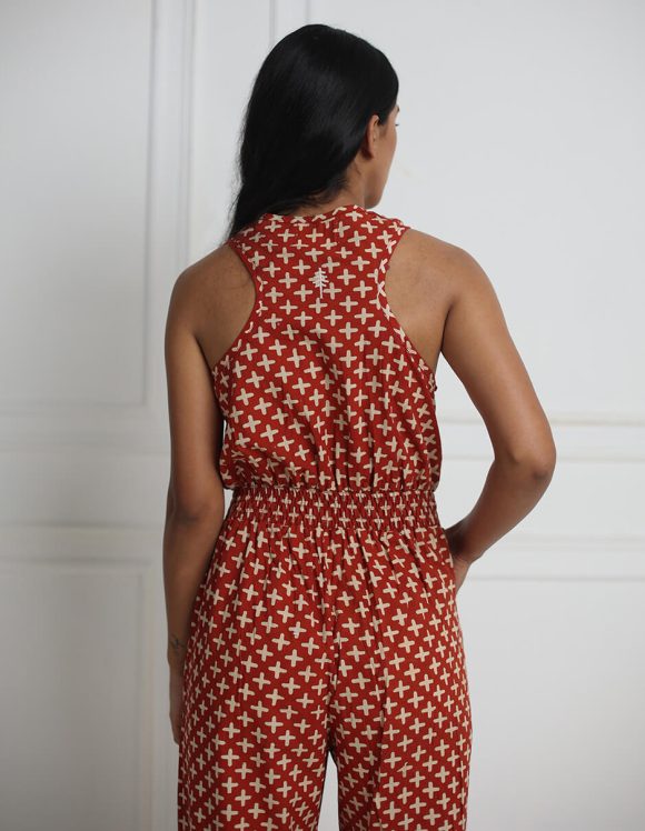 Reepeat - Iron earth Hand block printed jump suit with Razor back