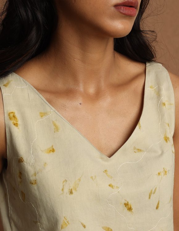 Reepeat - Marigold ecoprinted cotton sleeveless shirt