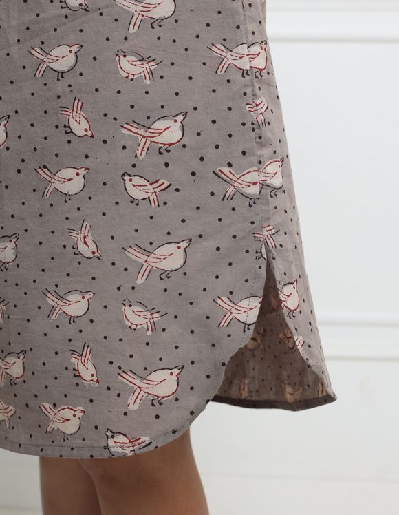 Reepeat - Oak Brown Hand block printed V neck Dress