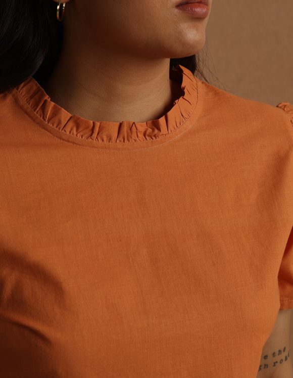 Reepeat - Ruffled neck short sleeves top (3) Reepeat - Ruffled neck short sleeves top