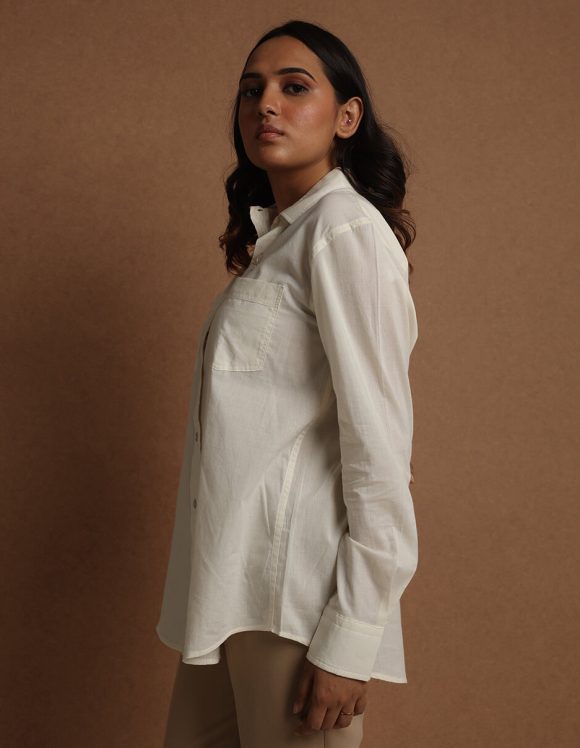 Reepeat - Sun white cotton full sleeved boy friend shirt