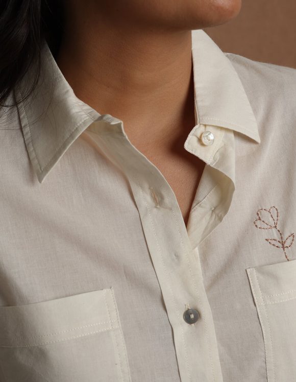 Reepeat - Sun white cotton full sleeved boy friend shirt