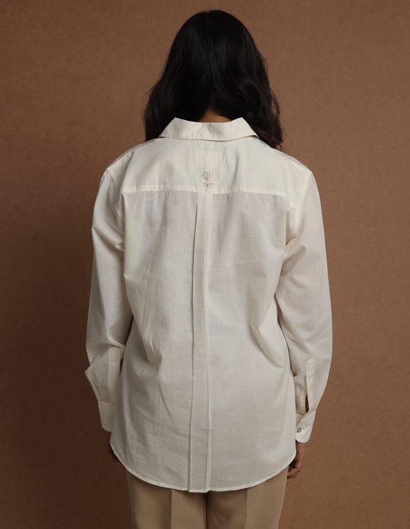 Reepeat - Sun white cotton full sleeved boy friend shirt