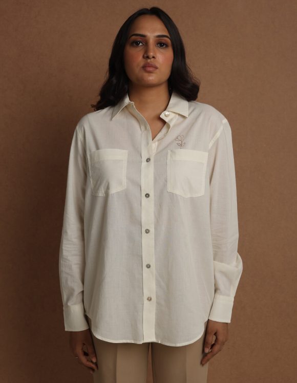 Reepeat - Sun white cotton full sleeved boy friend shirt