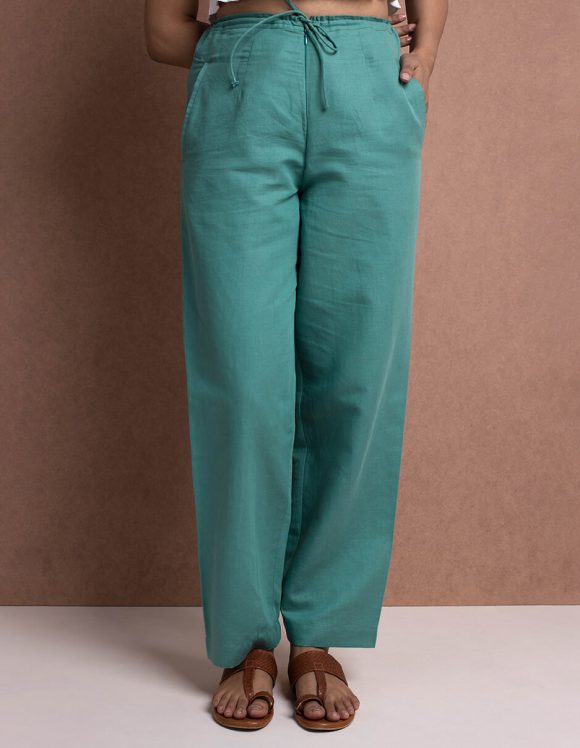 Reepeat - Teal Comfort Fit Cotton Hemp Trouser