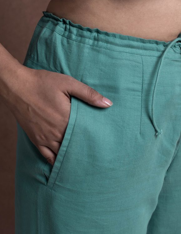 Reepeat - Teal Comfort Fit Cotton Hemp Trouser