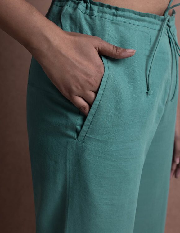 Reepeat - Teal Comfort Fit Cotton Hemp Trouser (3) Reepeat - Teal Comfort Fit Cotton Hemp Trouser