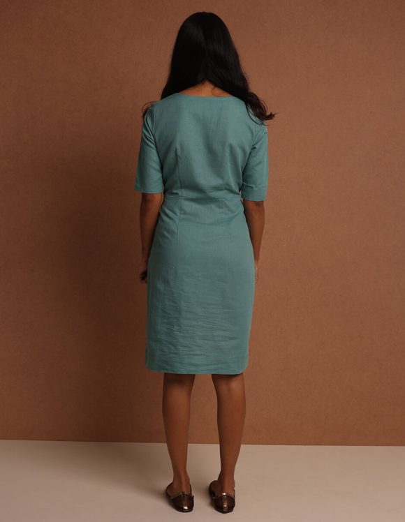 Reepeat - Teal Cotton Hemp Midi Dress