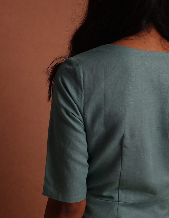 Reepeat - Teal Cotton Hemp Midi Dress