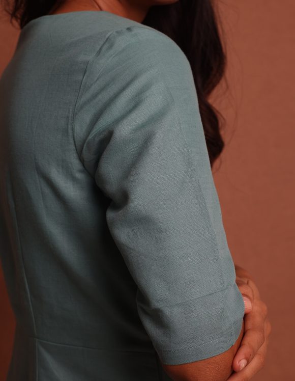 Reepeat - Teal Cotton Hemp Midi Dress